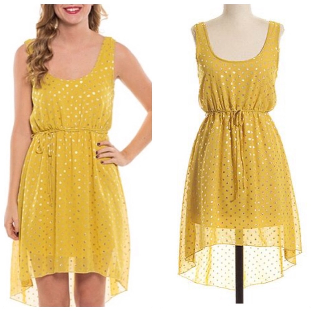 SUNDRESS COVETED CLOTHING NWOT YELLOW DOT HIGH/LOW HEM L